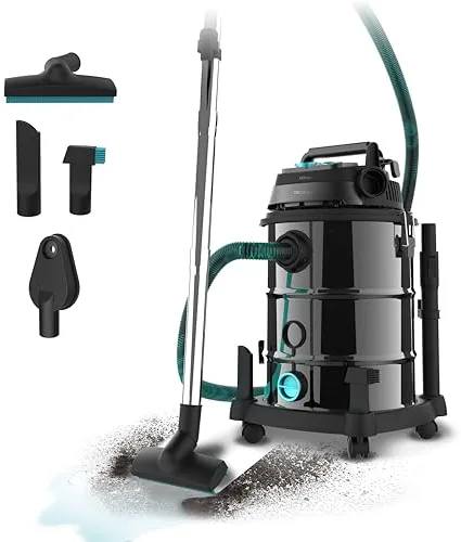 Cecotec Aspirador de Sólidos y Líquidos de Metal con Cable de 30L Conga Rockstar Wet & Dry Steel Pro Tool. 1600W, Mayor Durabilidad y Resistencia, Incluye Enchufe para Herramientas, Kit de Accesorios