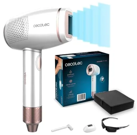 Cecotec Depiladora de Luz Pulsada Bamba SkinCare IPL Gun, Mujer y Hombre, Cuerpo, axilas y rostro, Lámpara de cuarzo, 500 mil Pulsos, Cooling Function, Pantalla LCD, 2 modos de disparo.
