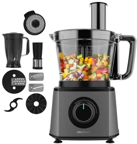 Cecotec Procesador de alimentos Paprika 1300 Full, 2000W de Potencia, Acero Inoxidable, 2 Velocidades, 3 Discos de corte, Incluye Bowl 3,5 L, Jarra 1,8 y Exprimidor