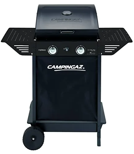 Campingaz Xpert 100 L Plus Rocky Barbacoa Gas para Piedra Volcanica, BBQ Gas con 2 Quemadores, 7.1 kW de Potencia, 2 Parrillas de Acero Cromado, 2 Mesas Laterales y Rocas de Lava