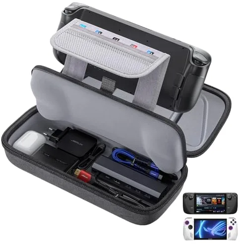 JSAUX Funda para Steam Deck/ROG Ally, Funda Rígida Protectora con Cargador Integrado y Estación de Acoplamiento, Bolsa de Viaje Portátil para Steam Deck OLED/ROG Ally X - BG0106X