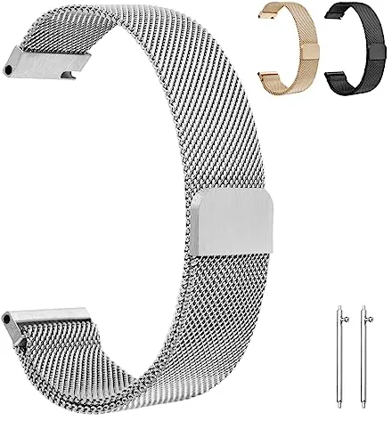 OFFCUP Correa Milanesa Magnética de Acero Inoxidable para Reloj, 20M Malla Con Herramientas - Para Hombres y Mujeres - Plata