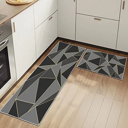 HSGLGNA Juego de 2 tapetes de Cocina antifatiga para decoración del hogar, Oficina, Impermeables, Antideslizantes, cómodos (geometría A, 40 x 60 + 40 x 120 cm)
