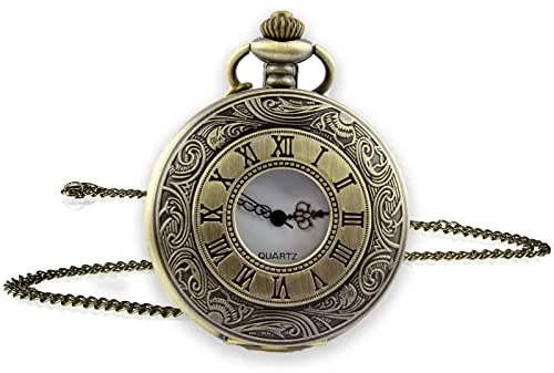 vgggrd Relojes de Bolsillo de Cuarzo, Reloj de Bolsillo Vintage con Cadena Corta 40CM, Antigua Roma patrón Relojes de Bolsillo para Hombre y Mujer
