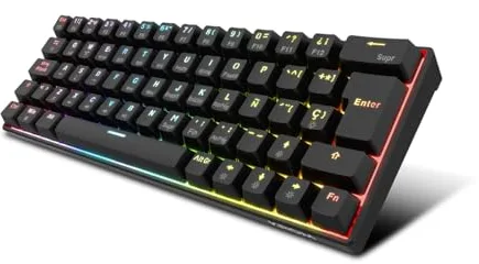 KROM Kyara Teclado Gaming Mecánico 60% con Iluminación RGB, Triple Conectividad: Bluetooth 5.0, 2.4GHz y Cable USB-C, Switches Hot-Swap, Layout Español, Compacto y Ligero, Color Negro