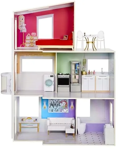 Rainbow High Townhouse: Casa de Muñecas de Madera de 3 Plantas con 5 Habitaciones y Terraza en la Azotea - Casa de Moda Amueblada con Ascensor y Accesorios de Juego - para Niños de 4 a 12+ Años