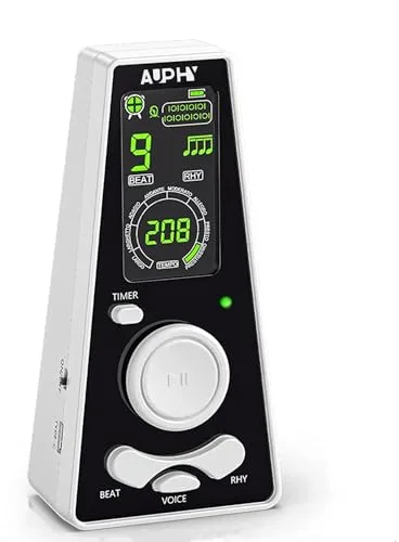 AUPHY Digital Metrónomo, Ritmo Preciso, voz Humana, Pantalla de Alta Definición, Apto para Guitarra española, Piano, Violín, Saxofón, etc(DM-Blanco)
