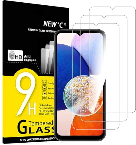 NEW'C 3 Piezas, Protector Pantalla para Samsung Galaxy A14 5G/4G, M14 5G, Cristal templado Antiarañazos, Antihuellas, Sin Burbujas, Dureza 9H, 0.33 mm Ultra Transparente, Ultra Resistente