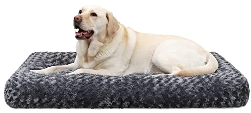KSIIA Cama para Perro Grande, 90x60cm, Camas Antiestres L, Colchon Cojín Perro Grande, Colchoneta Lavable a Máquina, Fondo Antideslizante Dog Bed, Gris Oscuro