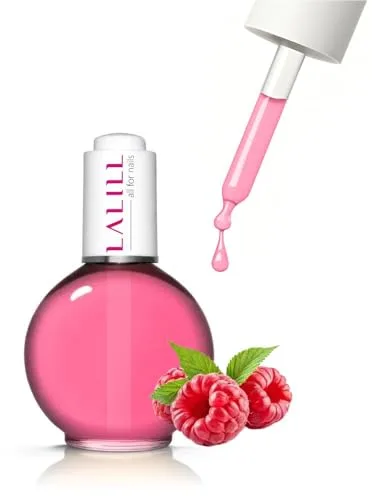 LALILL Aceite de Cuticulas y Uñas 75 ml - Vegano Cuidado con Aceite de Almendras Dulces y Melocotón - Tratamiento Reparador y Fortalecedor Con Pipeta - Aroma Frambuesa - Uso Profesional y Doméstico