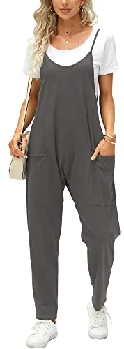 Ebifin Peto de trabajo para mujer, de verano, holgado, sin mangas, con bolsillos grandes., Gris Oscuro, XL