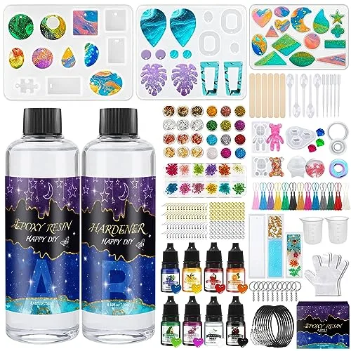 Resina epoxi transparente,Kit de resina epoxi,Pigmento de resina,Hoja de oro,Lentejuelas,para la fabricación de joyas de cristal colgante pulsera