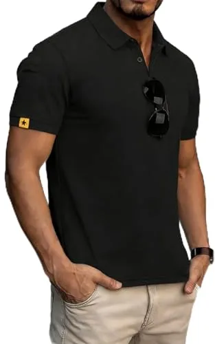 JACKETOWN Polo Manga Corta para Hombre Secado Rápido Transpirable Tenis Verano Golf Camisa Deportiva Casual Basic (Negro L)