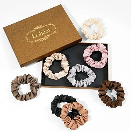 Lolalet 8 Coleteros de Satén, Coleteros Pelo Mujer, Scrunchies Seda para Pelo de Mujer Lazos Chica Suave Gomas Elástica para Cabello -A