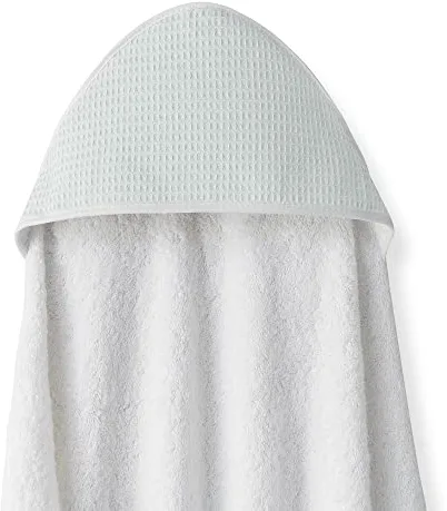 Interbaby - Capa de Baño Bebe Delantal Blanco/Verde | Toalla Bebe con Capucha Algodón, 100x100cm, Unisex | Suave, Secado Rápido | Ideal Recién Nacidos, Bebes y Niños Pequeños | Diseño Nido de Abeja