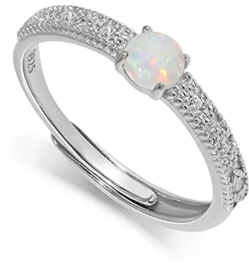 Meissa Anillos de ópalo para Mujer anillos mujer plata Oro rosa Anillos de compromiso Ajustable Niña Regalo de Cumpleaños Joyas para mujer (Plata)