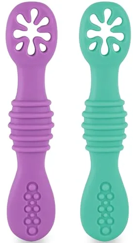 HOMYBABY® PreCucharas y Cucharas Bebe Silicona + EBOOK GRATIS Recetas BLW - Cuchara BLW Aprendizaje en etapas - Cubiertos Recomendados por Nutricionistas - Pre Cuchara Antibacteriana y Ergonómica (A)