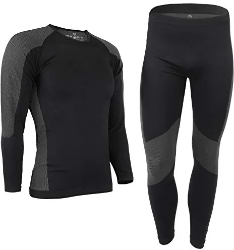 ALPIDEX Ropa Interior térmica Hombre cálido Deportes Funcional Transpirable esquí Deportes Conjuntos térmicos Invierno otoño, Tamaño:2XL/3XL, Color:Negro-Gris
