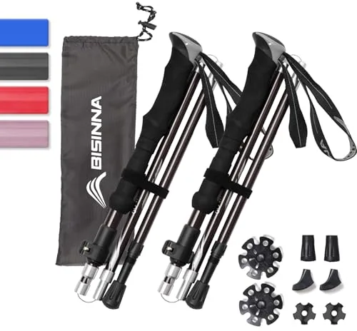 BISINNA Bastones de Senderismo Bastones Trekking Plegables 2pcs Bastones Marcha Nordica Aleación de Aluminio y EVA Mango para Senderismo Alpinismo Trail Viaje (115-135cm, Negro)