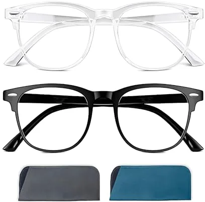 SOLMOON | Pack 2 Gafas con Filtro Luz Azul Unisex, Antifatiga y Anti-Azules para Gaming y Lectura, Lentes Transparentes, Reducen Fatiga Visual y Bloquean Radiación de Dispositivos Electrónicos