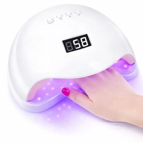 LALILL Lámpara UV LED para Uñas 48W - Blanca, Secador de Uñas Profesional - Para Gel, Semipermanente, Acrílico - Temporizador 10/30/60/99s, Sensor Infrarrojo, Pantalla LCD - Manicura y Nail Art