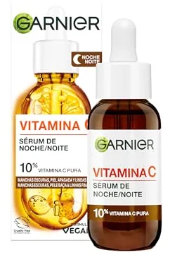 Garnier SkinActive Vitamina C Sérum de Noche Antimanchas con 10% de [Vitamina C Pura + Ácido Hialurónico]. Reduce manchas oscuras, piel apagada y líneas finas tras solo 3 noches. 30 ml