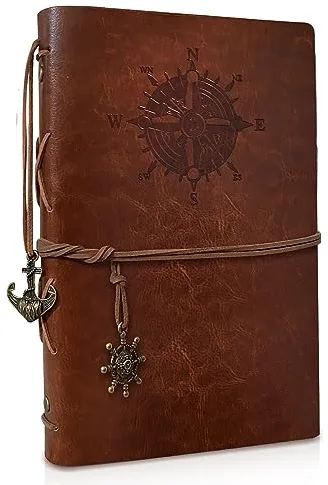 Joy & Inspiration Cuaderno Vintage Rellenable A5 de Piel Sintética Diario de Viaje Libro de Bocetos Clásico Rellenable Refillable Notebook Journal (80 Hojas/160 Páginas)