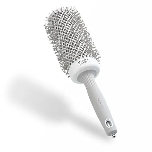 Olivia Garden Expert Blowout Speed – Blanco & Gris - 55 - Cepillo redondo de cerámica con cuerpo extra largo para secados un 25% más rápidos