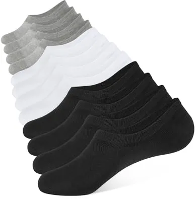 CLOSEMATE 6 Pares Calcetines Invisibles Pinkies Hombre Mujer Verano Tobilleros de Algodón Transpirables Cortos Antideslizantes Silicona Bajos (2Negros2Blancos2Gris,L)