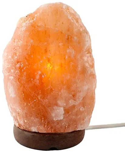 Etrexonline Lámpara de Sal del Himalaya con Base de Madera 100% Natural Hecha a Mano Cable y Bombilla Incluida (1,5-2kg)