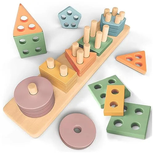 Sweety Fox Juguetes Montessori de Apilamiento y de Selección 1 2 3 años - Juguete para Actividades y Desarrollo de Madera Colores Pastel - Juego Montessori para los Más Peques 1 año Montessori