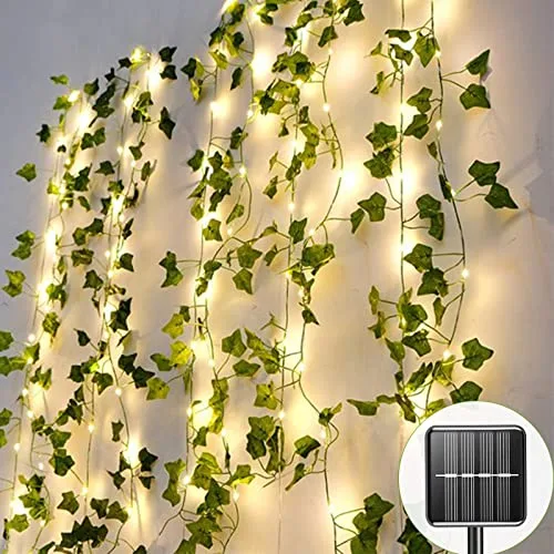 A.bigwhale 12M 120 LED Guirnalda Luces Exterior Solar, Hiedra Artificial con Luces Solares, 8 Modos Impermeable LED Solar Luz Alambre Cadena de Luce Solares Decoración