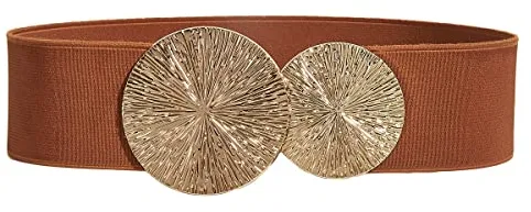 Weenkeey - Cinturón elástico para mujer con doble hebilla redonda para vestido camisas, abrigo, marrón, 70cm-80cm (27.5inch-31.5inch)