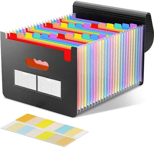 Diboniur Carpeta Clasificadora A4, Carpetas Archivadoras Expandible 25 Bolsillos, Portátil Acordeón Clasificador Documentos, Carpeta Separadores Archivador A4 para Oficina, Escuela (Negro)