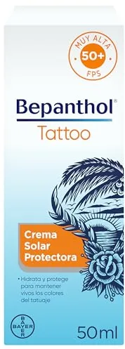 Bepanthol Tattoo Crema Solar 50, Proteccion Solar para Tatuajes SPF50, 50 ml