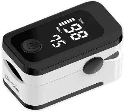 Pulsioximetro de Dedo Profesional Berrcom Oxímetro de pulso Medición precisa de la Saturación de Oxígeno en Sangre con función de alarma, Pantalla OLED para todos las personas con cordón y Pilas