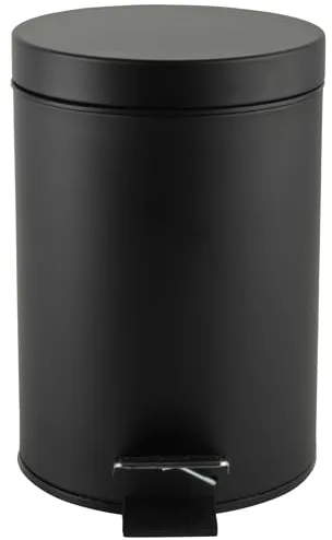 Beldray cubo de baño con pedal 3 L - papelera pequeña redonda de acero inoxidable, tapa de cierre suave, cubo interior extraíble, ideal para baño, dormitorio u oficina, negro