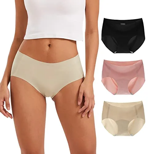 INNERSY Bragas Mujer Sin Costuras Elástico Braguitas Invisibles Poliamida Elastano Culotte 3 Pack (M, Beige+Negro+Rosa)