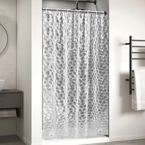OTraki Cortina De Ducha, 120x200cm Cortina Ducha 3D EVA Guijarro Translúcido Cortinas Ducha, Resistente Al Moho, Al óxido E Impermeable Cortinas De Baño con 8 Ojales y Ganchos