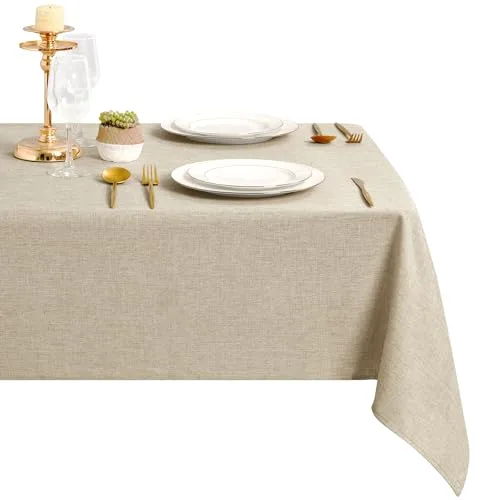 DWCN Mantel de Lino Beige con Aspecto de Lino, Antimanchas Lavable, Impermeable, para Comedor, jardín, Fiesta, Bodas o hogar, 135 x 160 cm