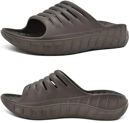 KuaiLu Sandalias de Recuperación Hombre Comodas Ortopedicas Fascitis Plantar Chanclas Caballero Soportes de Arco Ligera Abierta Deportivas Chancletas Verano Playa Piscina Goma AllMarrón EU44