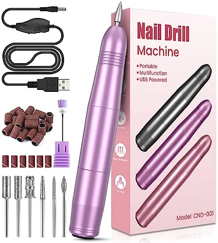 Torno para Uñas, Torno para Uñas Profesional 7 in 1, 20000 RPM Lima Eléctrica Uñas Seguro, Velocidad Ajustable, Potente Kit de Manicura y Pedicura Eléctrico para Salón DIY Principiantes Mujeres Niñas