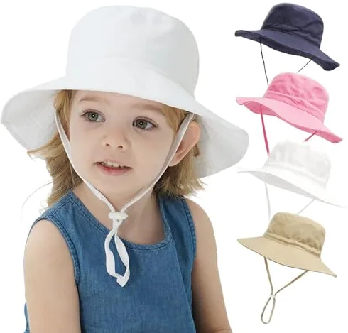 YANWANG Bebé Niños Ajustable Bucket Sun Hat, UPF 50+ Protección Solar Gorra de Playa para Niños Pequeños Niñas(White,6-24Months)