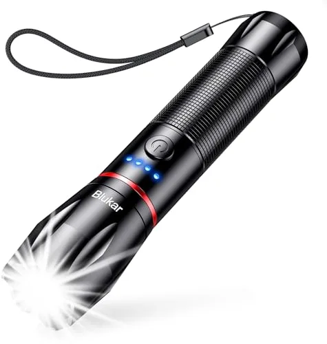 Blukar Linterna LED Recargable, Super Brillante Linternas de Aluminio con 5 Modos de Luz, 2000L Flashlight de Mano Impermeable Enfoque Ajustable para Camping, Senderismo, Emergencia, DIY