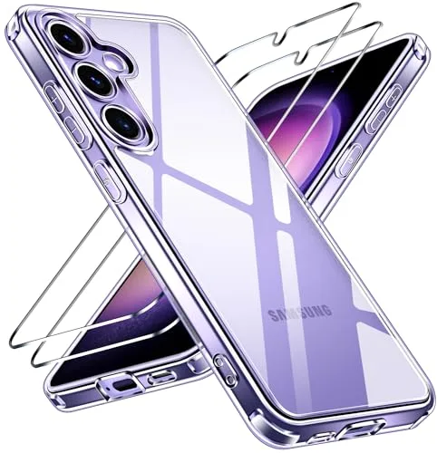 ivoler 3 in 1 Funda para Samsung Galaxy S24 5G con 2 Piezas Protección, Militar Cámara Transparente Anti-Choque Carcasa Protectora - Claro