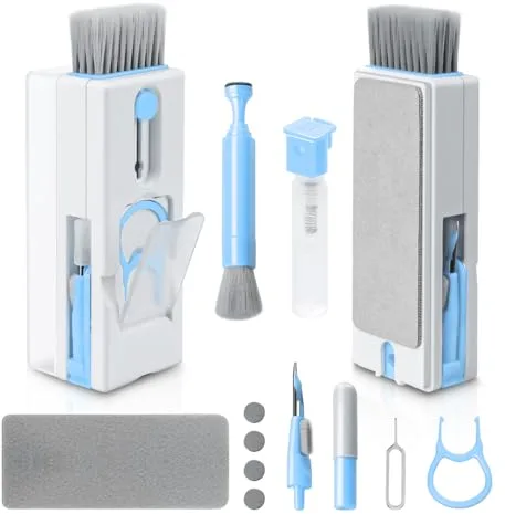 Alyvisun Kit Limpieza Teclado, 11 en 1 Kit Limpieza PC Multifuncional, Cepillo de Limpiador Teclado con Extractor de Teclas, para Laptop, Teléfonos, Auriculares, Azul