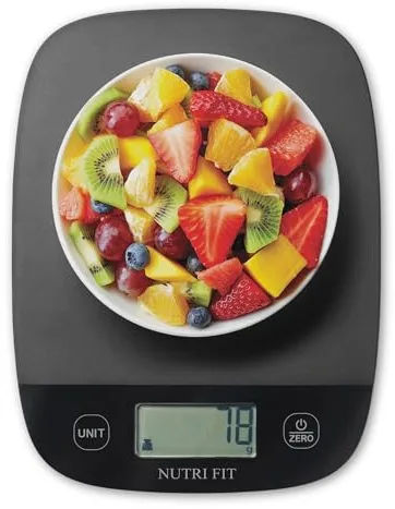 NUTRI FIT Báscula digital de cocina ultrafina, báscula electrónica multifunción, plataforma de plástico de pantalla grande, 5 kg/11 lb-1 g lb.oz oz g ml (negro)