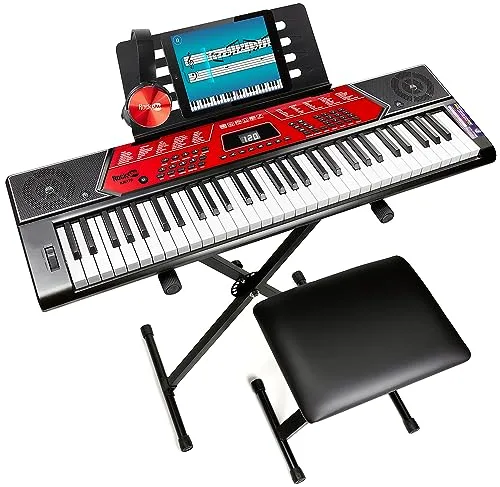 Kit de piano RockJam de 61 teclas con modulación de tono, soporte, banqueta, auriculares y lecciones.
