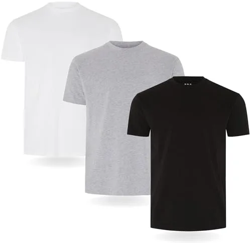 Camiseta FM London paquete de 3/5 para hombre - Camisetas de peso premium con diseño ligeramente ajustado, Negro, Gris, Blanco (Pack de 3), XL