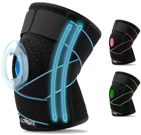LOW&EE® Rodilleras Menisco y Ligamento Deportiva Ajustable – Rodilleras Gym - Rodillera Rotuliana Completa - Rodillera Crossfit - Rodillera Unisex de Neopreno con Silicona (Negro/Azul)